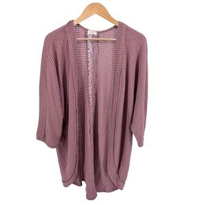 Mason & Belle Mauve Waffle Knit Open Front Cardigan Crochet Lace Back XL